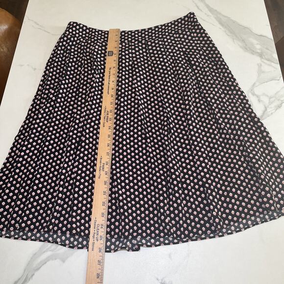 Talbots 100% Rayon Pleated A-Line Midi Skirt Black Pink Ivory Print Womens Sz 10 - Picture 5 of 11